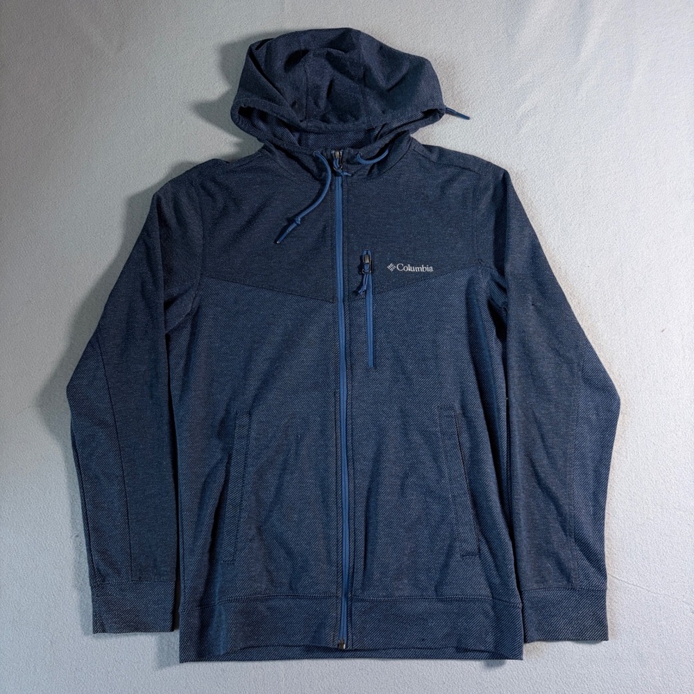 Columbia Mens Navy Blue Full Zip Textured Hoodie Jacket Small